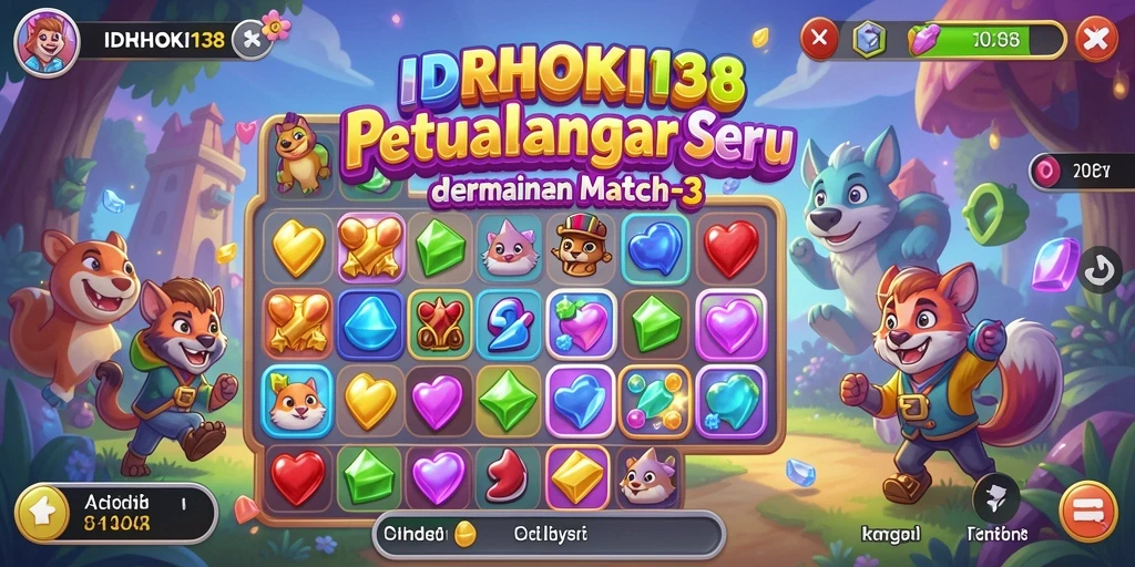 Tampilan atraktif dari gameplay seru IDRHOKI138 dalam Match-3.