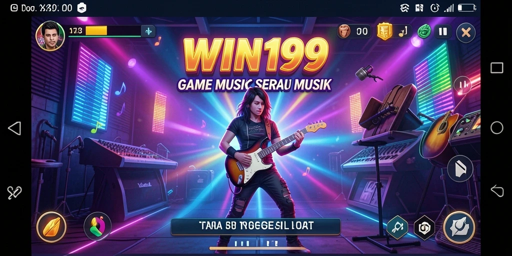 Tangkapan layar gameplay <strong>WIN199</strong> menampilkan pengguna yang menyanyi dengan alat musik virtual.